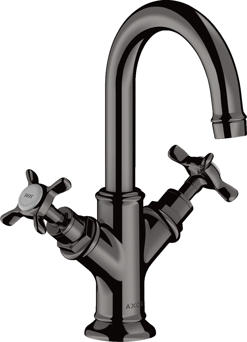 HANSGROHE AXOR Montreux 2-ruční umyvadlová baterie 160 s křížovými rukojeťmi pro umyvadla s výsuvným odpadem #16505330 - leštěný černý chrom