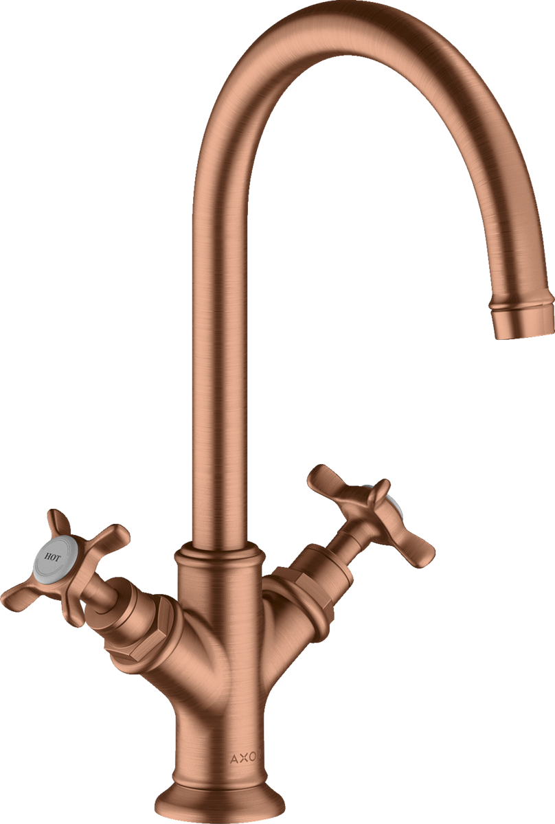 HANSGROHE AXOR Montreux 2-ruční umyvadlová baterie 210 s křížovými rukojeťmi a výsuvným odpadem #16506310 - Brushed Red Gold