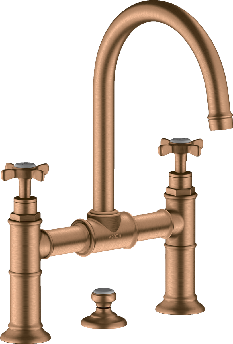 HANSGROHE AXOR Montreux 2-ruční umyvadlová baterie 220 s křížovými rukojeťmi a výsuvným odpadem #16510140 - kartáčovaný bronz