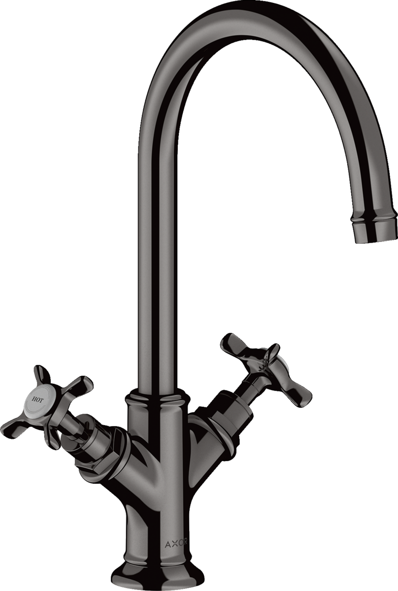 HANSGROHE AXOR Montreux 2-ruční umyvadlová baterie 210 s křížovými rukojeťmi a výsuvným odpadem #16506330 - Leštěný černý chrom