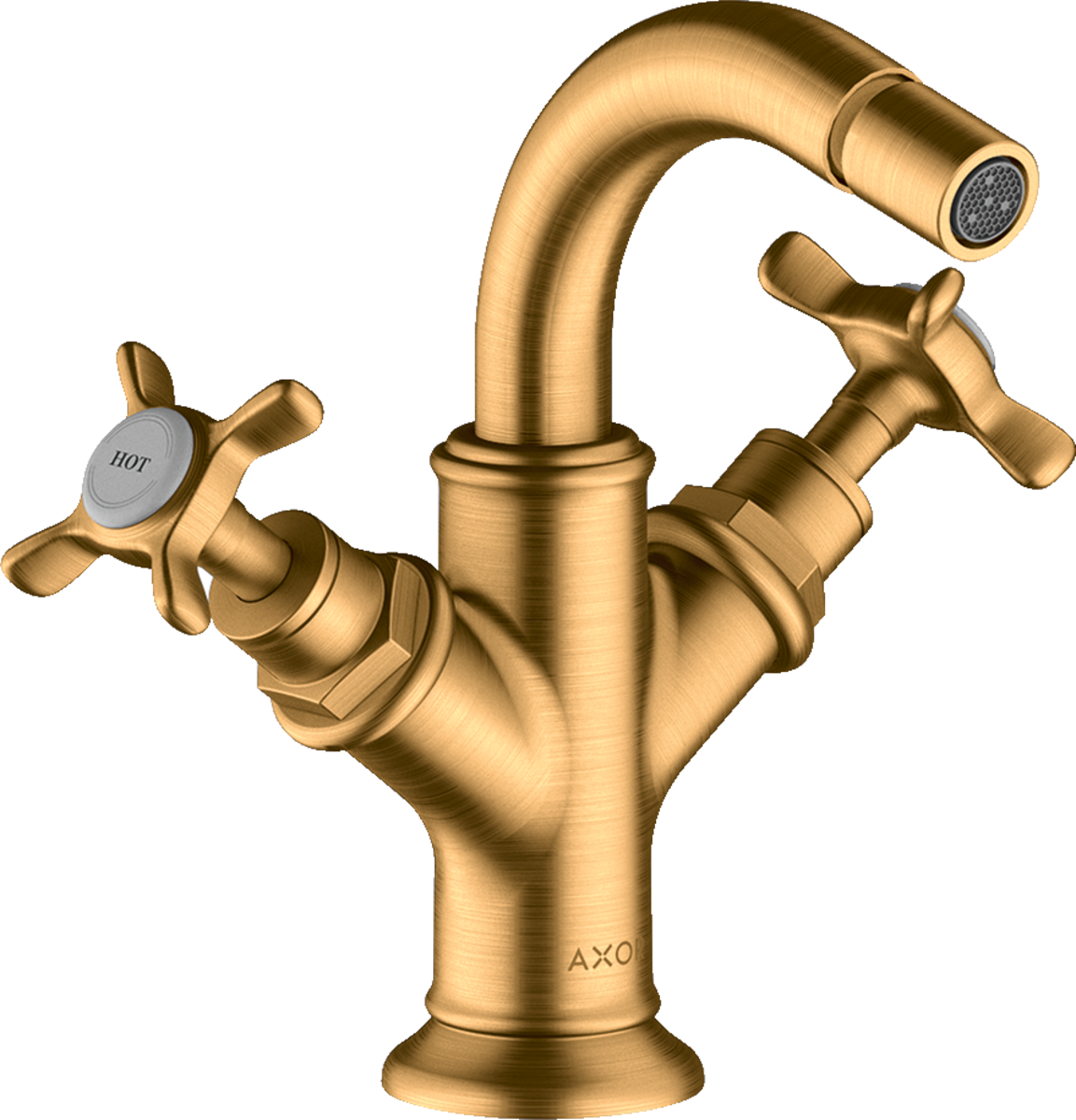 HANSGROHE AXOR Montreux 2páková bidetová baterie s křížovými rukojeťmi a vyskakovacím odpadem #16520250 - Brushed Gold Optic