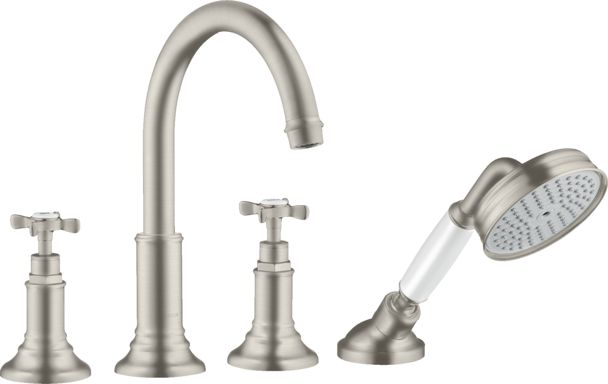 HANSGROHE AXOR Montreux 4-otvorová vanová okrajová baterie s křížovými rukojeťmi #16546800 - Optic nerezová ocel