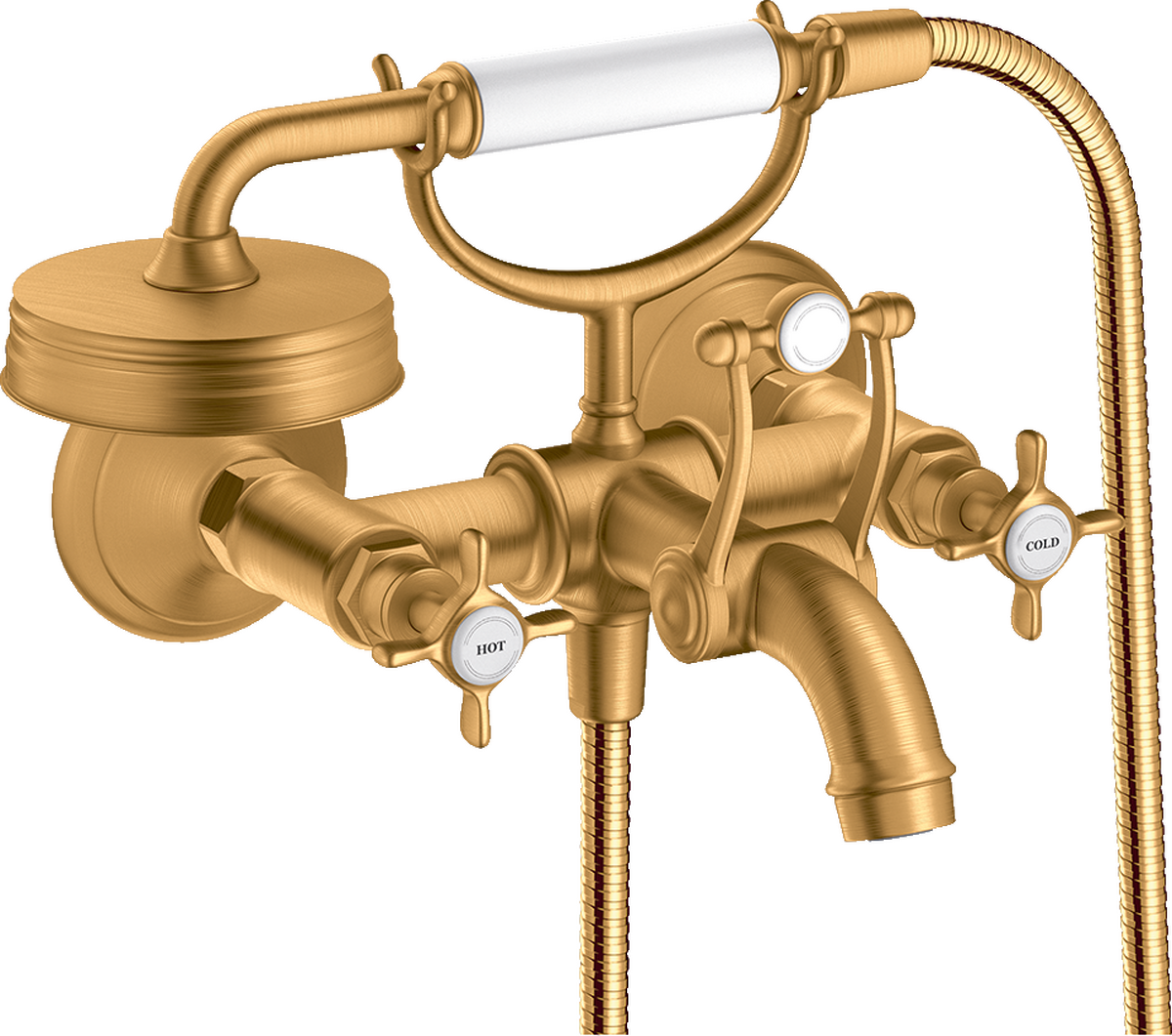 HANSGROHE AXOR Montreux 2páková vanová baterie na povrch s křížovými rukojeťmi #16540250 - Brushed Gold Optic