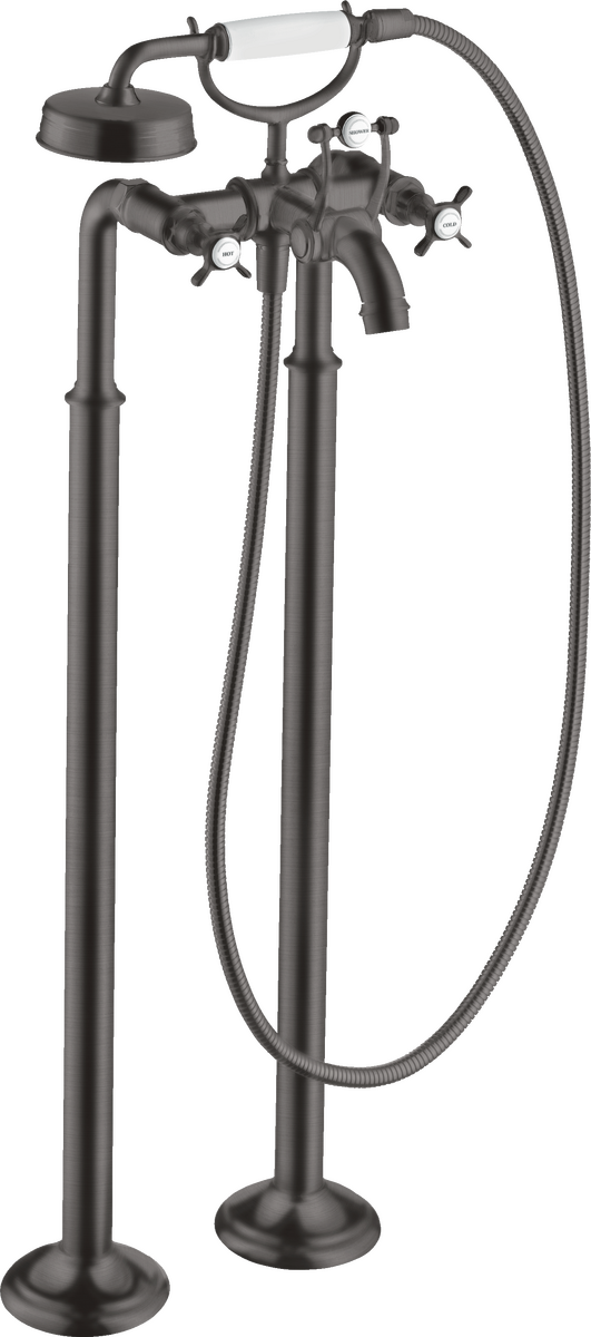 HANSGROHE AXOR Montreux Vanová baterie se dvěma ventily volně stojící na podlaze, s rukojeťmi ve tvaru kříže #16547340 - kartáčovaný černý chrom