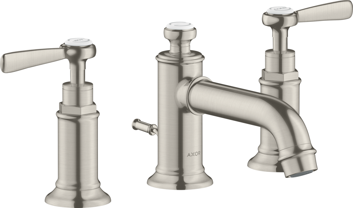HANSGROHE AXOR Montreux 3-otvorová umyvadlová baterie 30 s pákovými rukojeťmi a vyskakovacím odpadem #16535800 - nerezová ocel Optic