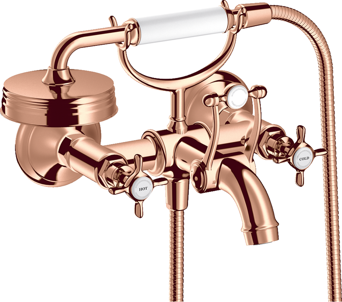 HANSGROHE AXOR Montreux 2páková vanová baterie na povrch s křížovými rukojeťmi #16540300 - Leštěné červené zlato