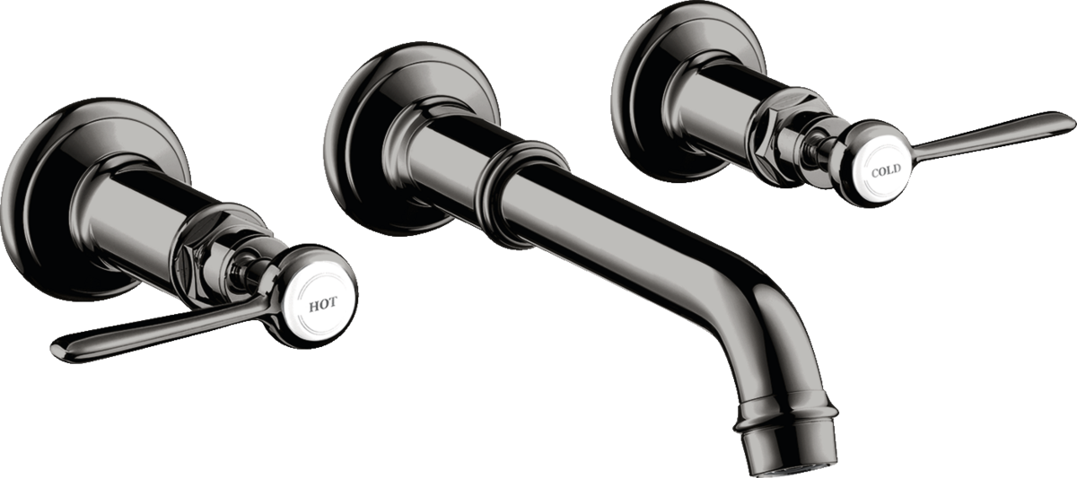 HANSGROHE AXOR Montreux tříotvorová podomítková umyvadlová baterie pro montáž na stěnu s výtokem 165 - 225 mm a pákovými rukojeťmi #16534330 - Leštěný černý chrom