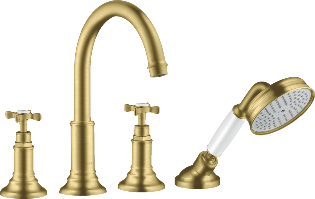 HANSGROHE AXOR Montreux 4-otvorová vanová okrajová baterie s křížovými rukojeťmi #16546950 - kartáčovaná mosaz