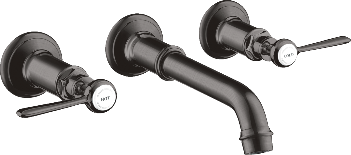 HANSGROHE AXOR Montreux 3otvorová umyvadlová baterie pod omítku, montáž na stěnu, s výtokem 165 - 225 mm a s páčkovými rukojeťmi #16534340 - kartáčovaný černý chrom