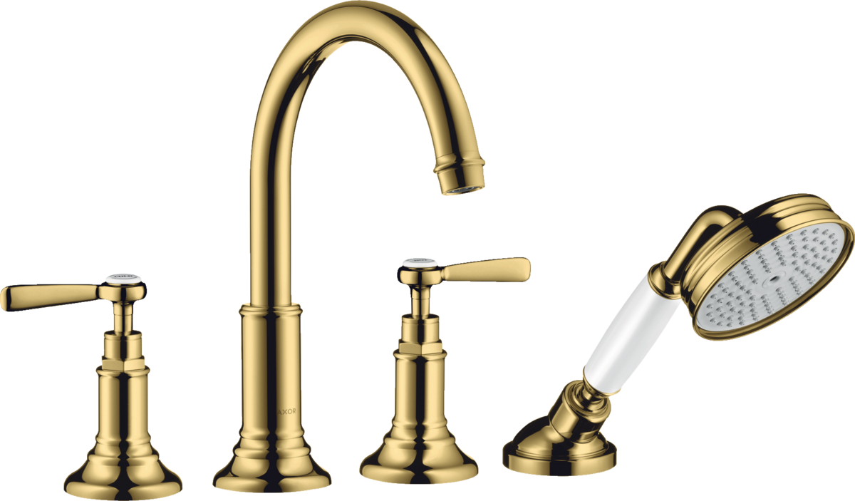 HANSGROHE AXOR Montreux 4-otvorová vanová okrajová baterie s pákovými rukojeťmi #16550990 - Polished Gold Optic