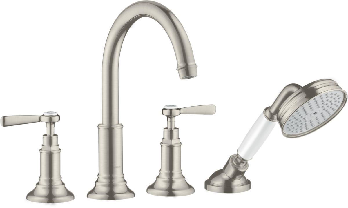 HANSGROHE AXOR Montreux 4-otvorová baterie na okraj dlaždice s pákovými rukojeťmi #16554800 - nerezová ocel Optic