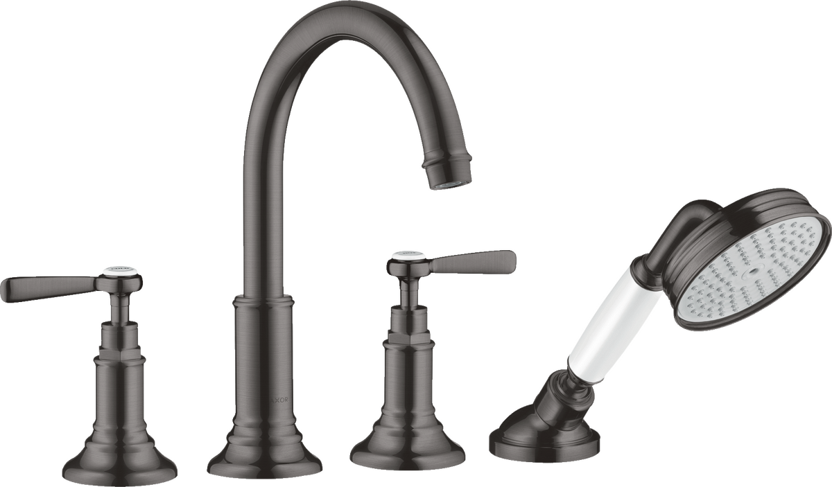 HANSGROHE AXOR Montreux 4otvorová baterie na vanový sokl s páčkovými rukojeťmi #16554340 - kartáčovaný černý chrom