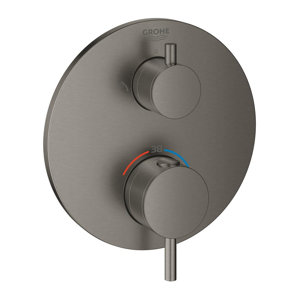 GROHE Atrio Termostatická baterie pro 2 výstupy s integrovaným uzavíracím/přepínacím ventilem kartáčovaný Hard Graphite #24135AL3