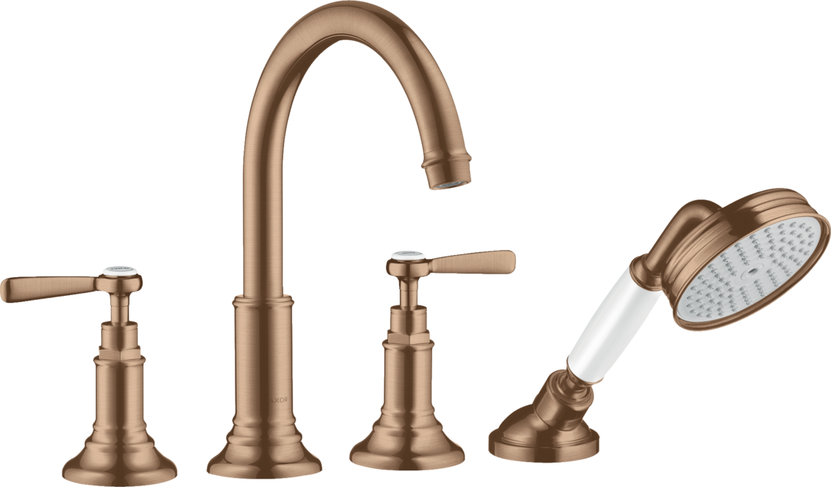 HANSGROHE AXOR Montreux 4-otvorová vanová okrajová baterie s pákovými rukojeťmi #16550310 - kartáčovaná červenozlatá