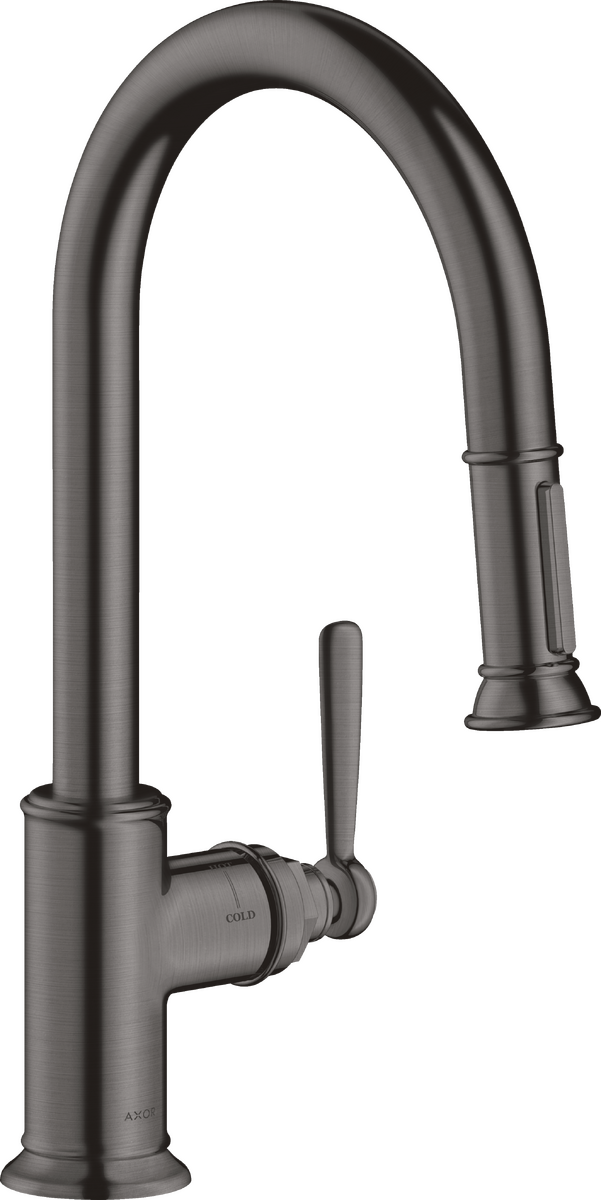 HANSGROHE AXOR Montreux Páková kuchyňská baterie 180 s vytahovací sprškou #16581340 - kartáčovaný černý chrom