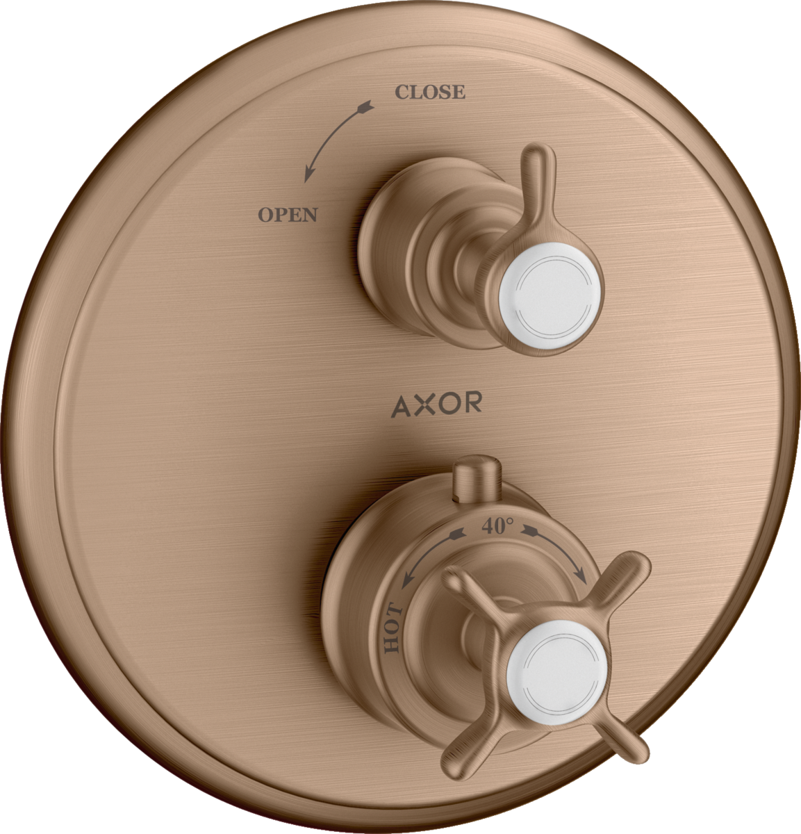 HANSGROHE Skrytý termostat AXOR Montreux s křížovou rukojetí a uzavíracím ventilem #16800310 - Brushed Red Gold
