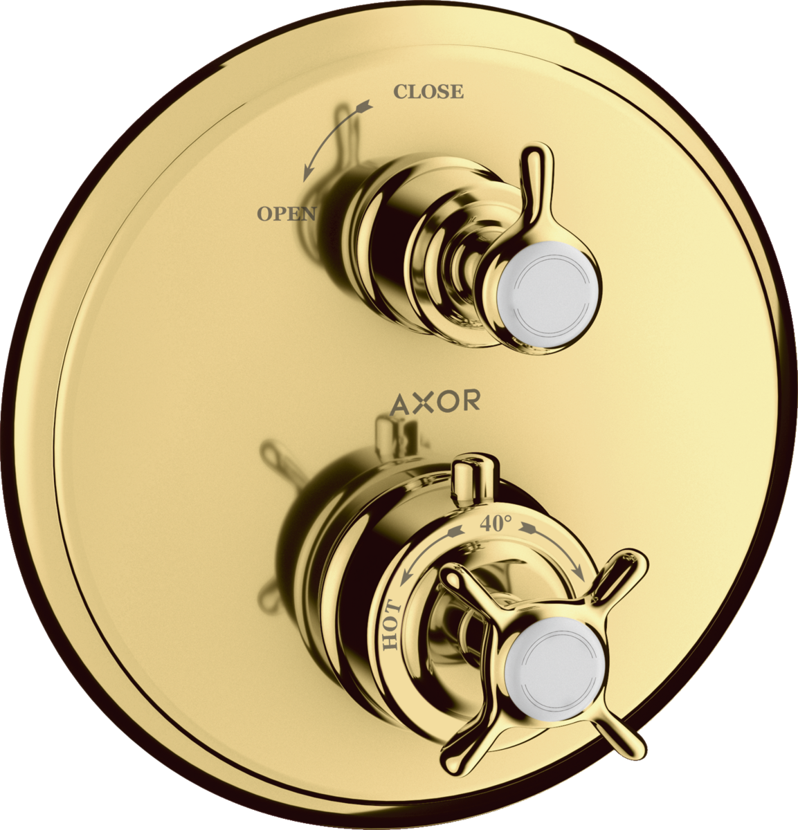 HANSGROHE Skrytý termostat AXOR Montreux s křížovou rukojetí a uzavíracím ventilem #16800990 - Polished Gold Optic