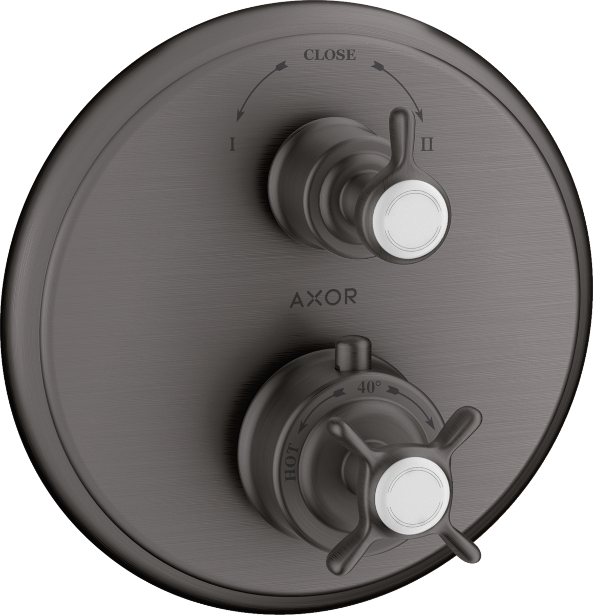 HANSGROHE AXOR Montreux Termostat s podomítkovou instalací s rukojetí ve tvaru kříže, s uzavíracím a přepínacím ventilem #16820340 - kartáčovaný černý chrom