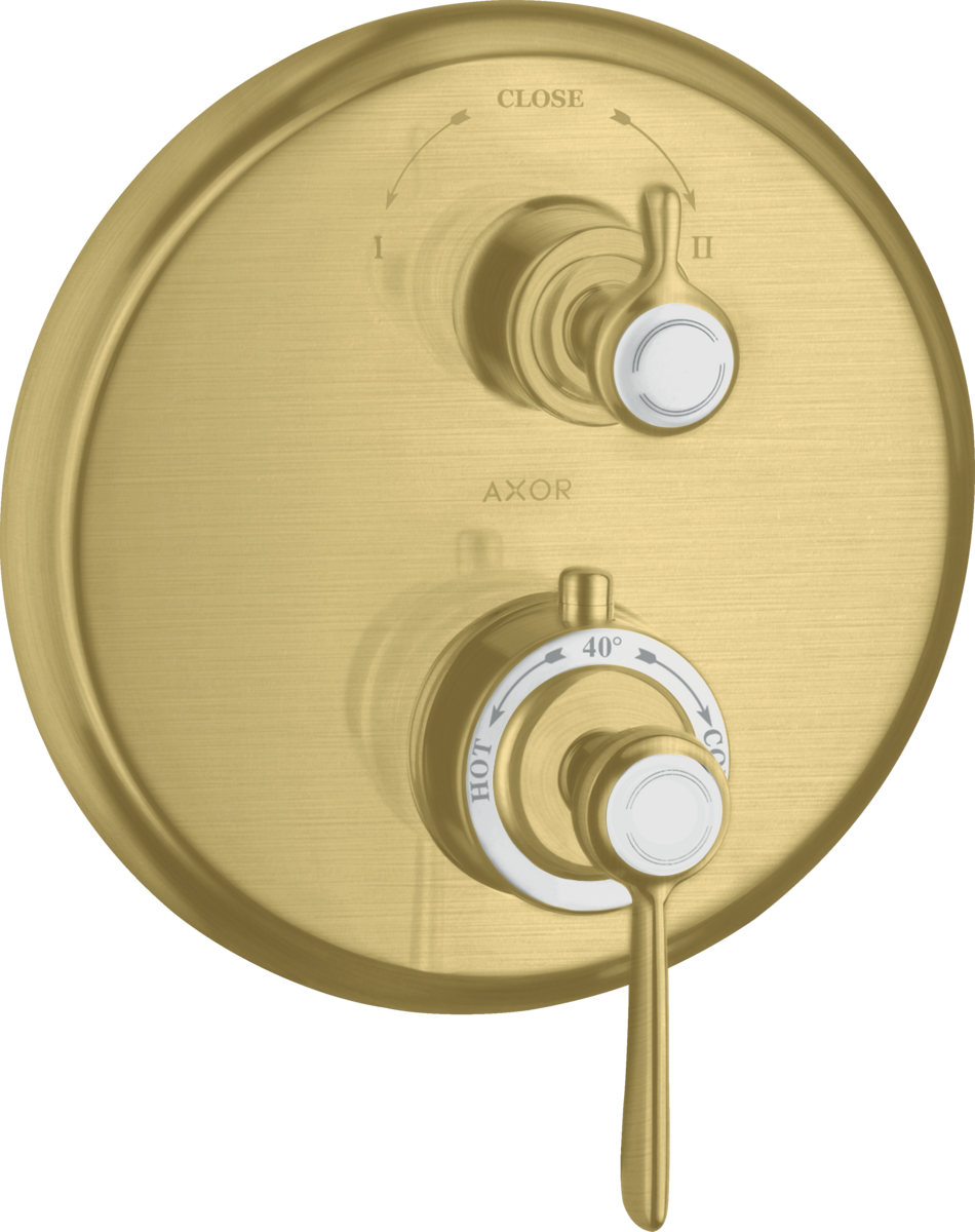 HANSGROHE Skrytý termostat AXOR Montreux s pákovou rukojetí a uzavíracím a přepínacím ventilem #16821950 - kartáčovaná mosaz