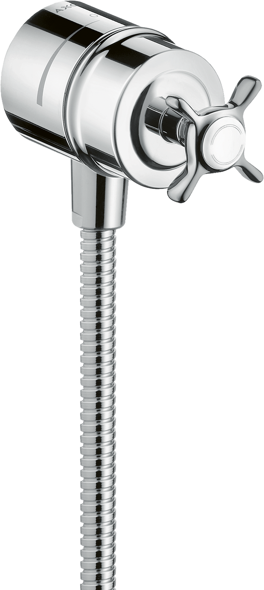 HANSGROHE AXOR Montreux Přípojka hadice se zpětným ventilem, s uzavíracím ventilem a rukojetí ve tvaru kříže #16882000 - chrom