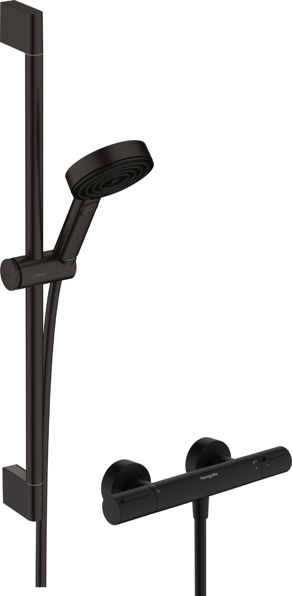 HANSGROHE Pulsify Select S Sprchový systém 105 3jet Relaxation EcoSmart s termostatem Ecostat Element a sprchovou tyčí 65 cm #24272670 - matná černá