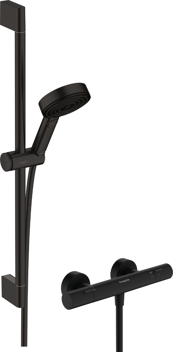 HANSGROHE Pulsify Select S Sprchový systém 105 3jet Relaxation EcoSmart s termostatem Ecostat Fine a sprchovou tyčí 65 cm #24262670 - matná černá