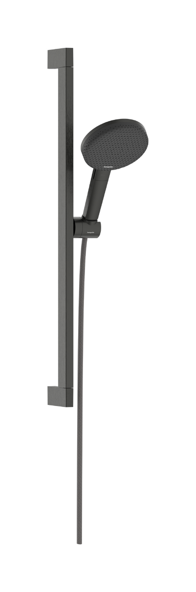 HANSGROHE Raindance Alive Select S Sprchová sada 125 3jet EcoSmart se sprchovou tyčí Unica E Puro 65 cm a sprchovým držákem Easy Slide #24600340 - kartáčovaný černý chrom