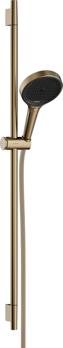HANSGROHE Rainfinity Sprchová sada 130 3jet se sprchovou tyčí S Puro 90 cm, jezdec s tlačítkem Push a textilní sprchová hadice Designflex 160 cm #28743140 - kartáčovaný bronz