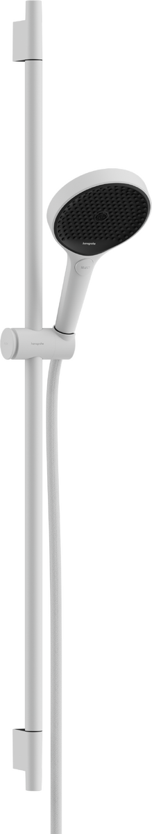 HANSGROHE Rainfinity Sprchová sada 130 3jet EcoSmart se sprchovou tyčí S Puro 90 cm, jezdec s tlačítkem Push a textilní Sprchová hadice Designflex 160 cm #28744700 - matná bílá