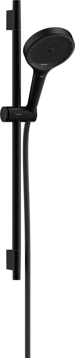 HANSGROHE Rainfinity Sprchová sada 130 3jet se sprchovou tyčí S Puro 65 cm, jezdec s tlačítkem Push a textilní sprchová hadice Designflex 160 cm #28745670 - matná černá