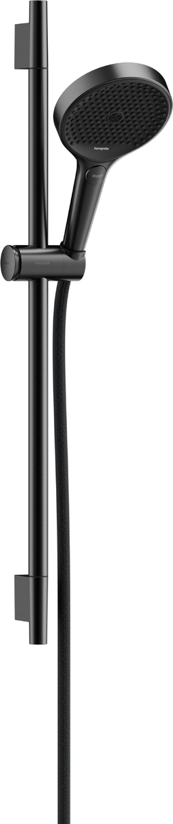 HANSGROHE Rainfinity Sprchová sada 130 3jet se sprchovou tyčí S Puro 65 cm, jezdec s tlačítkem Push a textilní sprchová hadice Designflex 160 cm #28745340 - kartáčovaný černý chrom