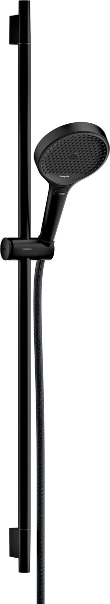 HANSGROHE Rainfinity Sprchová sada 130 3jet EcoSmart se sprchovou tyčí S Puro 90 cm, jezdec s tlačítkem Push a textilní Sprchová hadice Designflex 160 cm #28744670 - matná černá
