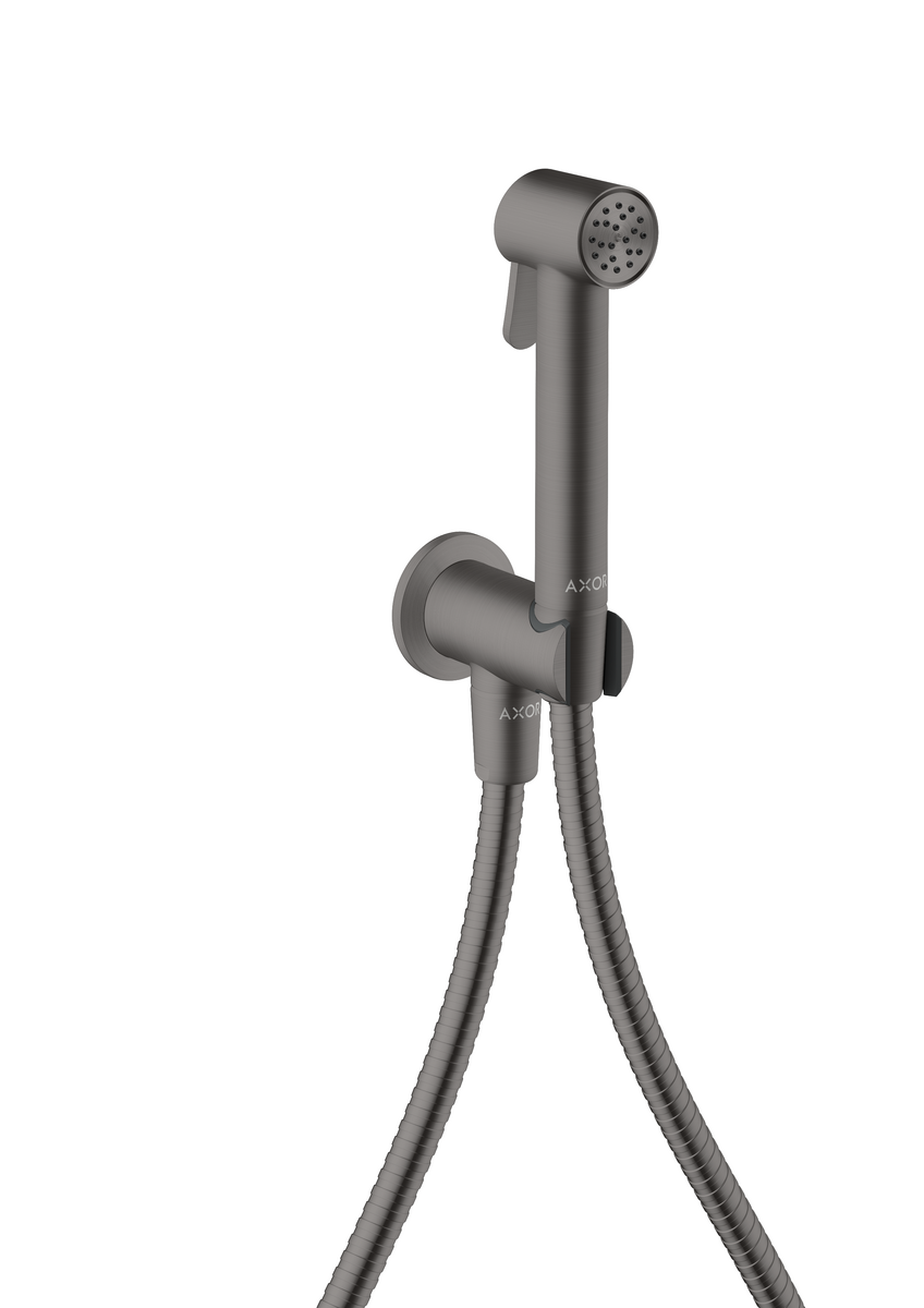 HANSGROHE AXOR Bidette Sprchy Bidette ruční sprcha 1proudová kulatá na studenou vodu s držákem sprchy a sprchovou hadicí 1,25 m #29240340 - kartáčovaný černý chrom