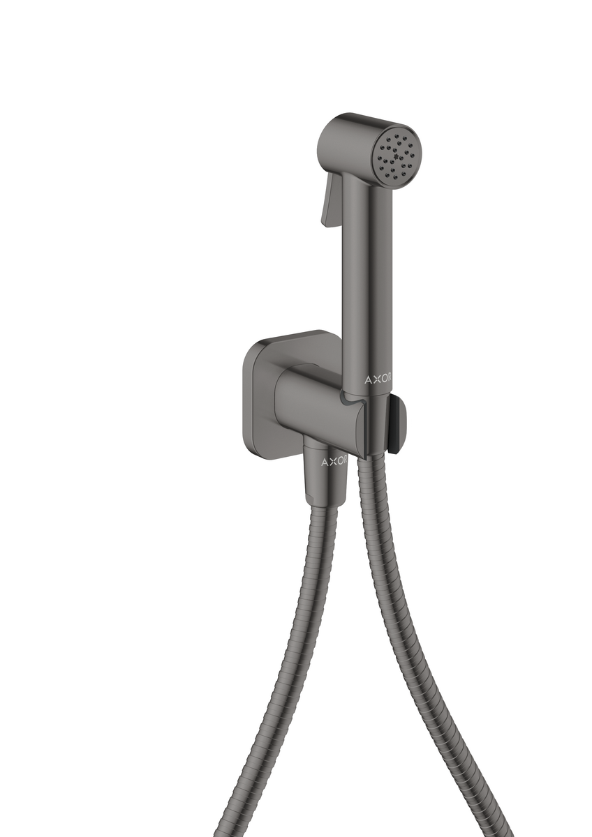 HANSGROHE AXOR Bidette Sprchy Bidette Ruční sprcha 1jet softsquare na studenou vodu s držákem sprchy a sprchovou hadicí 1,25 m #29241330 - Leštěný černý chrom