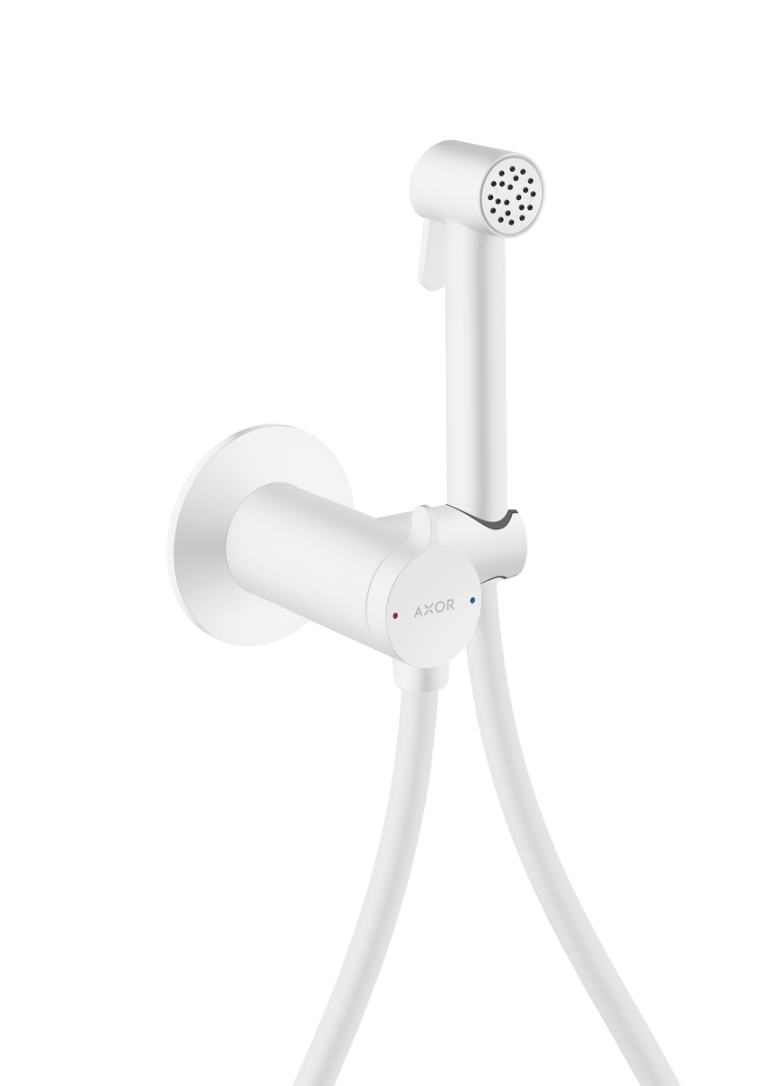 HANSGROHE AXOR Bidette Sprchy Bidette ruční sprcha 1 proud kulatý pro smíšenou vodu s držákem sprchy a sprchovou hadicí 1,25 m #29242700 - matná bílá