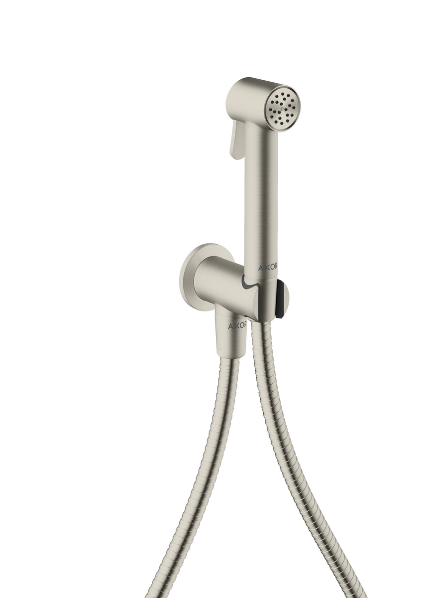 HANSGROHE AXOR Bidette Sprchy Bidette ruční sprcha 1proudová kulatá na studenou vodu s držákem sprchy a sprchovou hadicí 1,25 m #29240800 - nerezová ocel Optic
