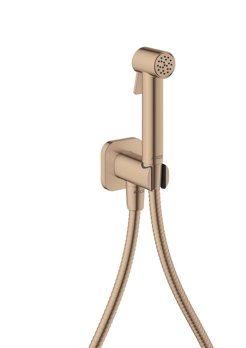 HANSGROHE AXOR Bidette Sprchy Bidette Ruční sprcha 1jet softsquare na studenou vodu s držákem sprchy a sprchovou hadicí 1,25 m #29241300 - Leštěné červené zlato