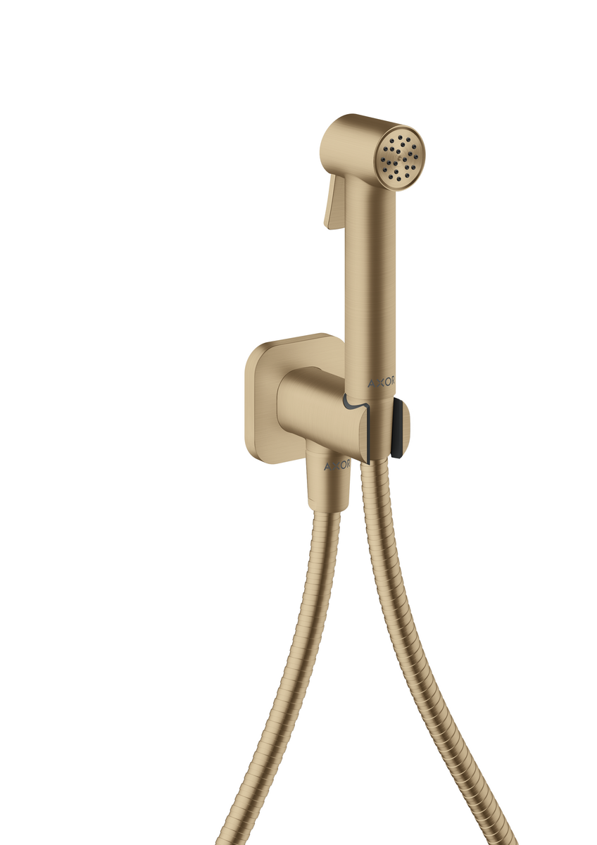 HANSGROHE AXOR Bidette Sprchy Bidette Ruční sprcha 1jet softsquare na studenou vodu s držákem sprchy a sprchovou hadicí 1,25 m #29241140 - Brushed Bronze