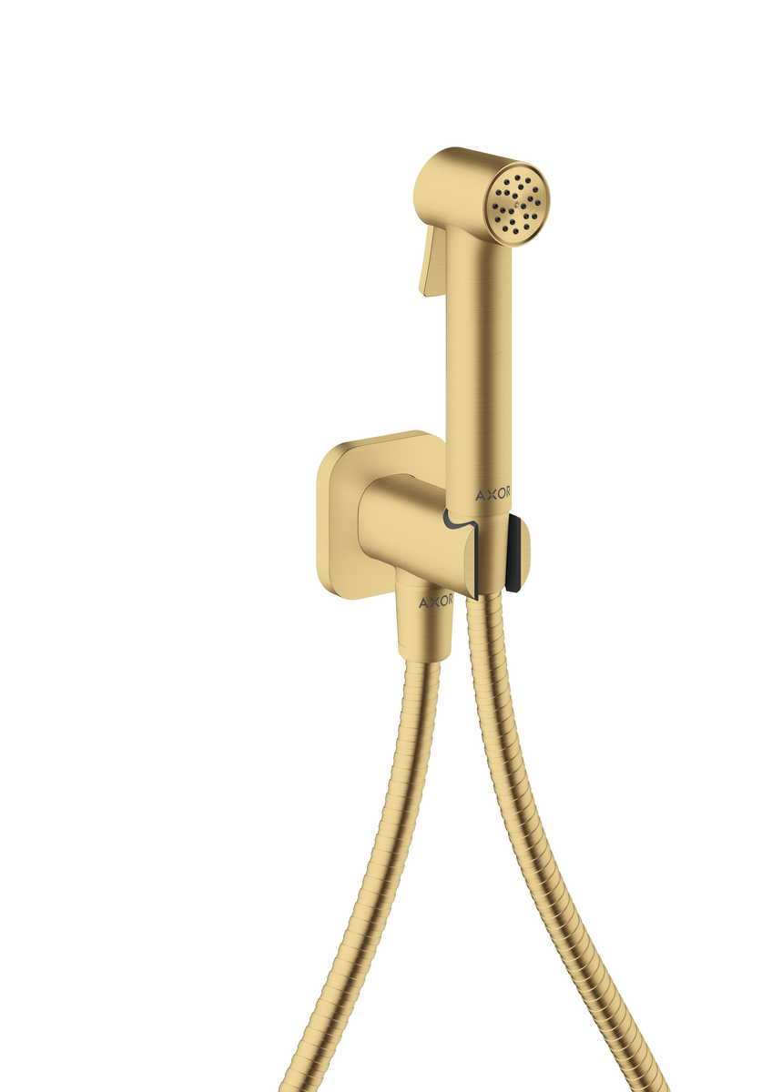 HANSGROHE AXOR Bidette Sprchy Bidette Ruční sprcha 1jet softsquare na studenou vodu s držákem sprchy a sprchovou hadicí 1,25 m #29241250 - Brushed Gold Optic