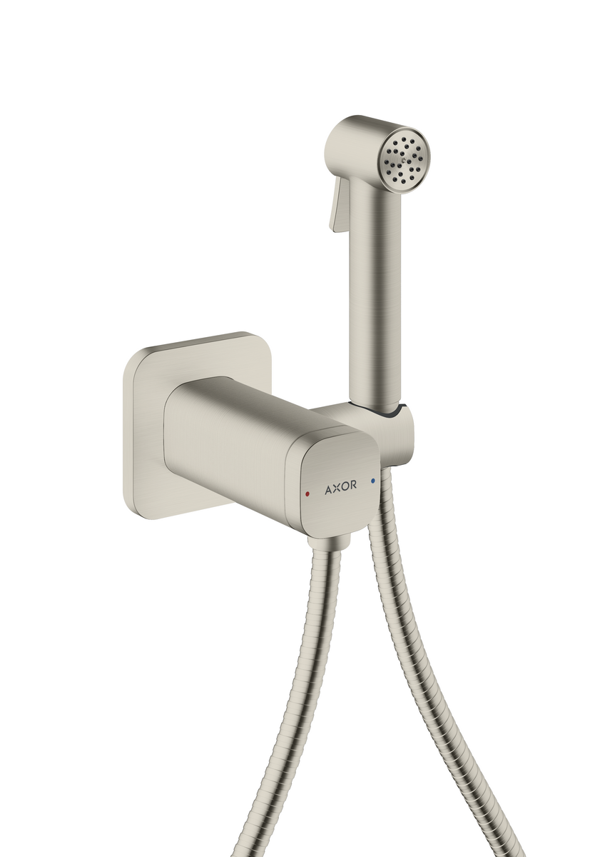 HANSGROHE AXOR Bidette Sprchy Bidette ruční sprcha 1jet softsquare pro smíšenou vodu s držákem sprchy a sprchovou hadicí 1,25 m #29243800 - nerezová ocel Optic