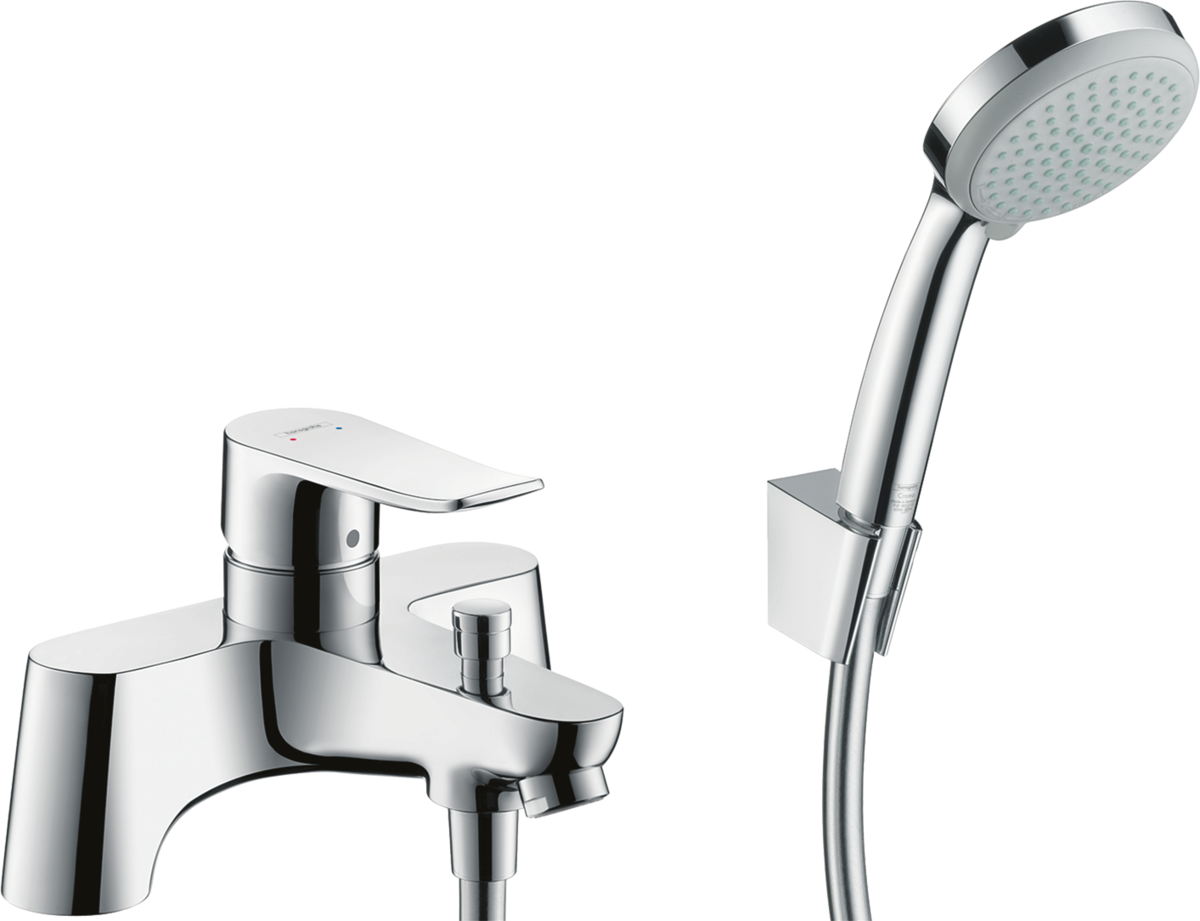 HANSGROHE Dvouotvorová vanová okrajová baterie Metris s přepínacím ventilem a ruční sprchou Croma 100 Vario #31422000