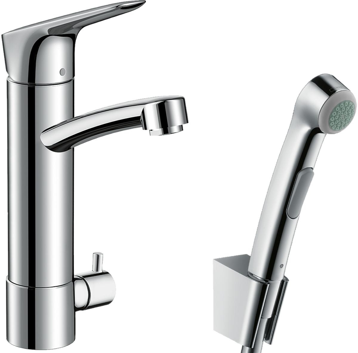 HANSGROHE Jednopáková umyvadlová baterie Logis s uzavíracím ventilem spotřebiče s ruční sprchou Bidette a sprchovou hadicí 160 cm #31515000
