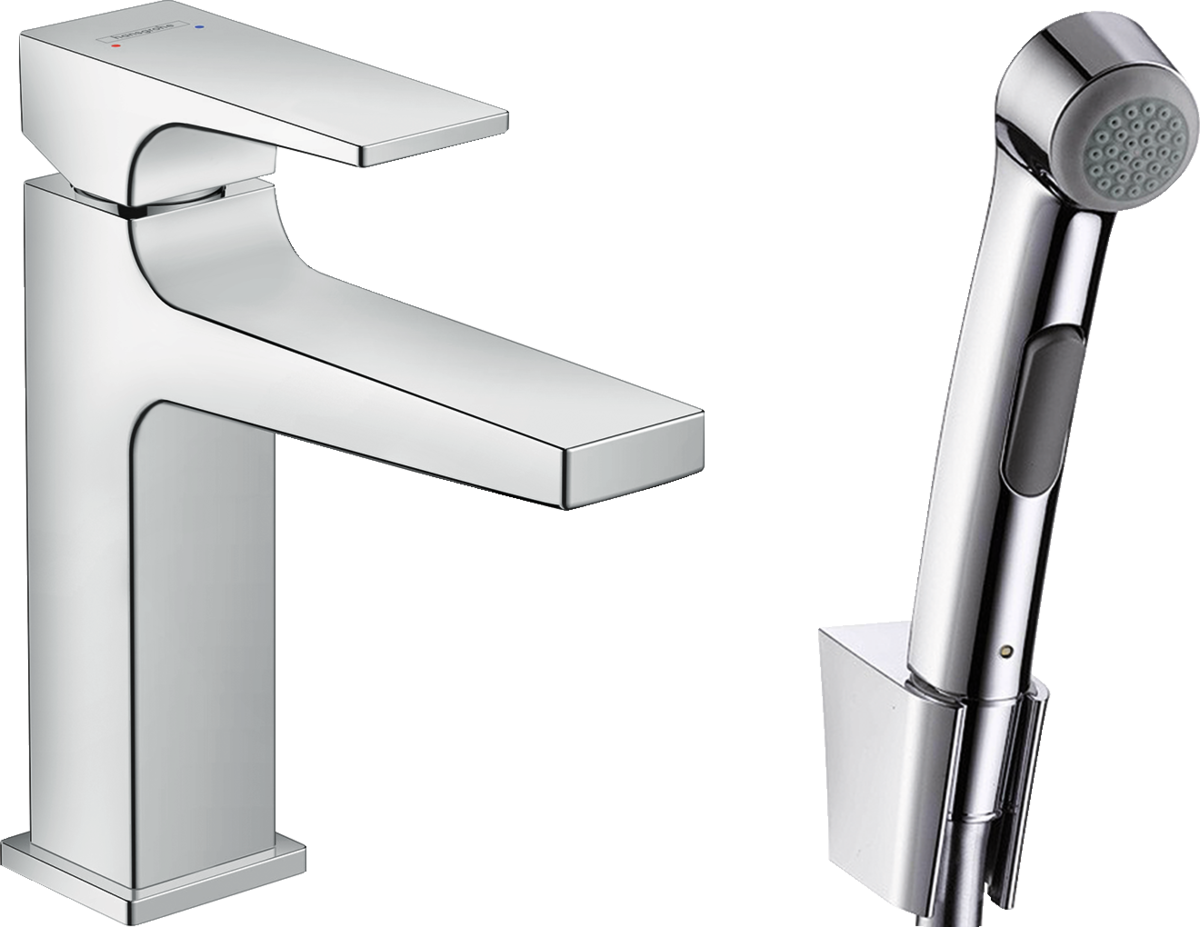 HANSGROHE Jednopáková umyvadlová baterie Metropol s pákovou rukojetí, ruční sprchou Bidette a sprchovou hadicí 160 cm #32522000