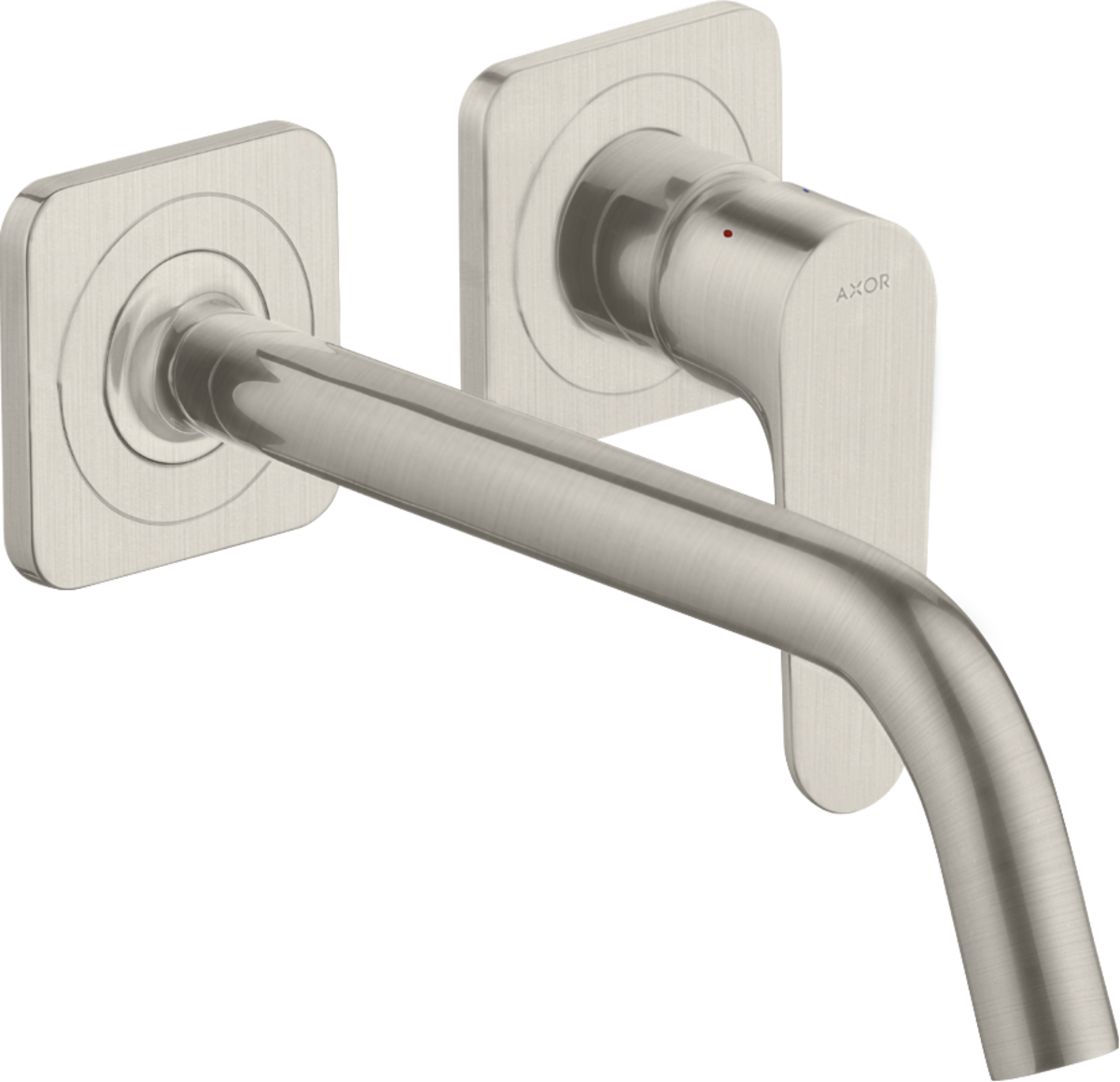 HANSGROHE AXOR Citterio M Páková umyvadlová baterie pod omítku, montáž na stěnu, s výtokem 227 mm a rozetami #34116800 - vzhled nerezu