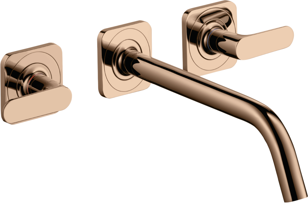 HANSGROHE AXOR Citterio M 3otvorová podomítková umyvadlová baterie pro montáž na stěnu s výtokem 226 mm, pákovými rukojeťmi a rozetami #34315300