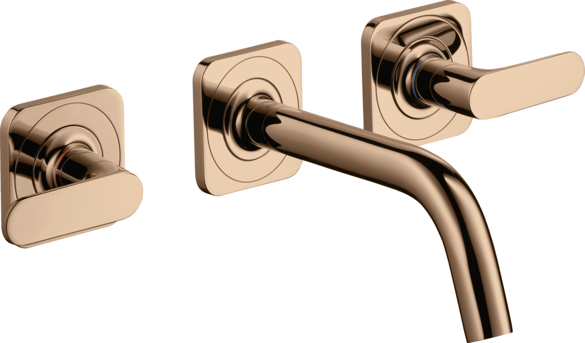 HANSGROHE AXOR Citterio M 3otvorová podomítková umyvadlová baterie pro montáž na stěnu s výtokem 166 mm, pákovými rukojeťmi a rozetami #34313300