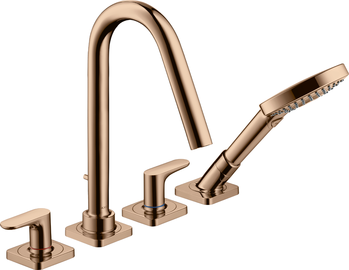 HANSGROHE AXOR Citterio M 4-otvorová baterie s pákovými rukojeťmi a rozetami #34454300 - Leštěné červené zlato