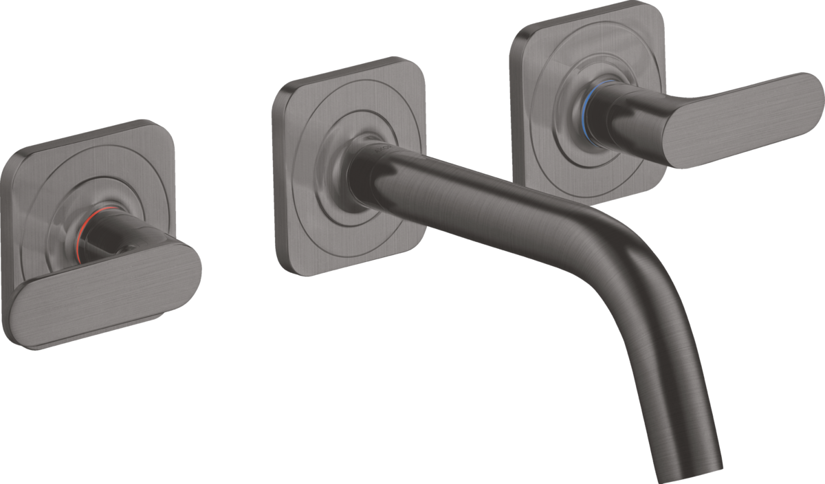 HANSGROHE AXOR Citterio M 3otvorová podomítková umyvadlová baterie pro montáž na stěnu s výtokem 166 mm, pákovými rukojeťmi a rozetami #34313340