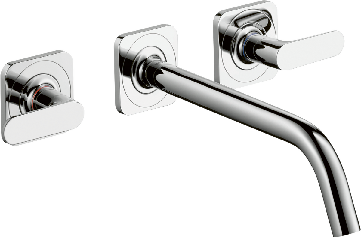 HANSGROHE AXOR Citterio M 3otvorová podomítková umyvadlová baterie pro montáž na stěnu s výtokem 226 mm, pákovými rukojeťmi a rozetami #34315800