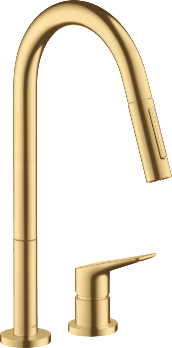 HANSGROHE AXOR Citterio M 2-otvorová jednopáková kuchyňská baterie 220 s výsuvným postřikovačem #34822250 - Brushed Gold Optic